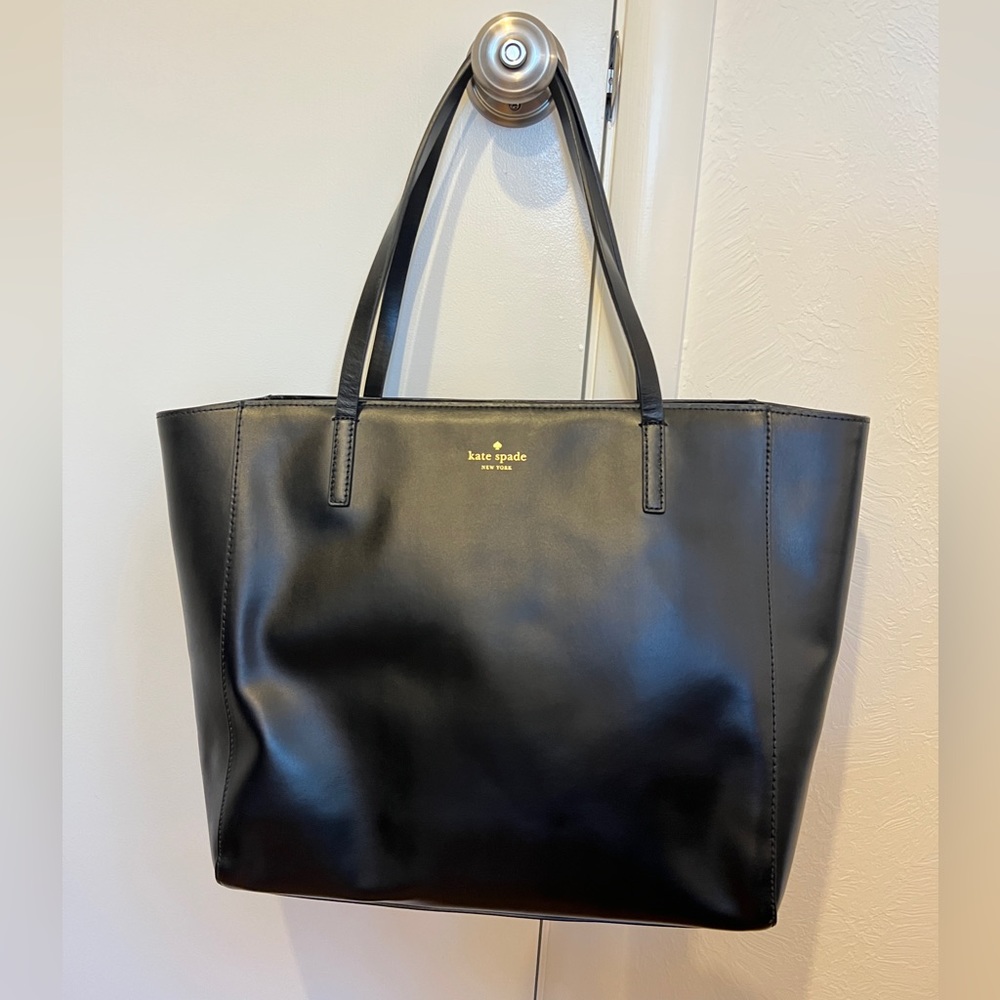 kate spade black leather tote bag